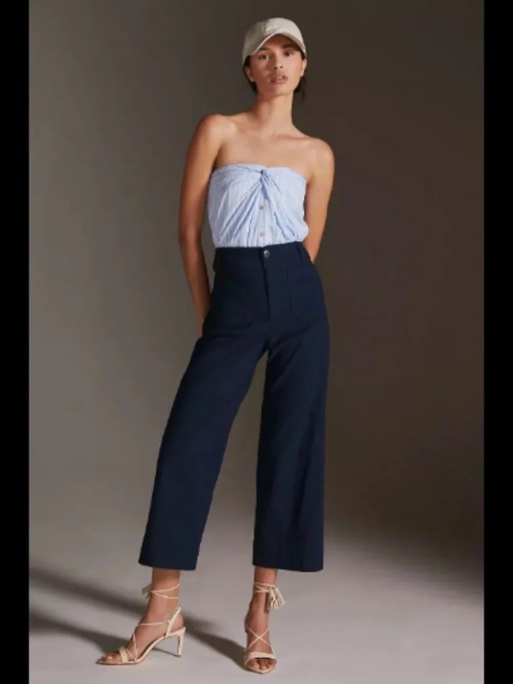 Maeve by Anthropologie The Colette Wide Leg Cropped Pants in Navy